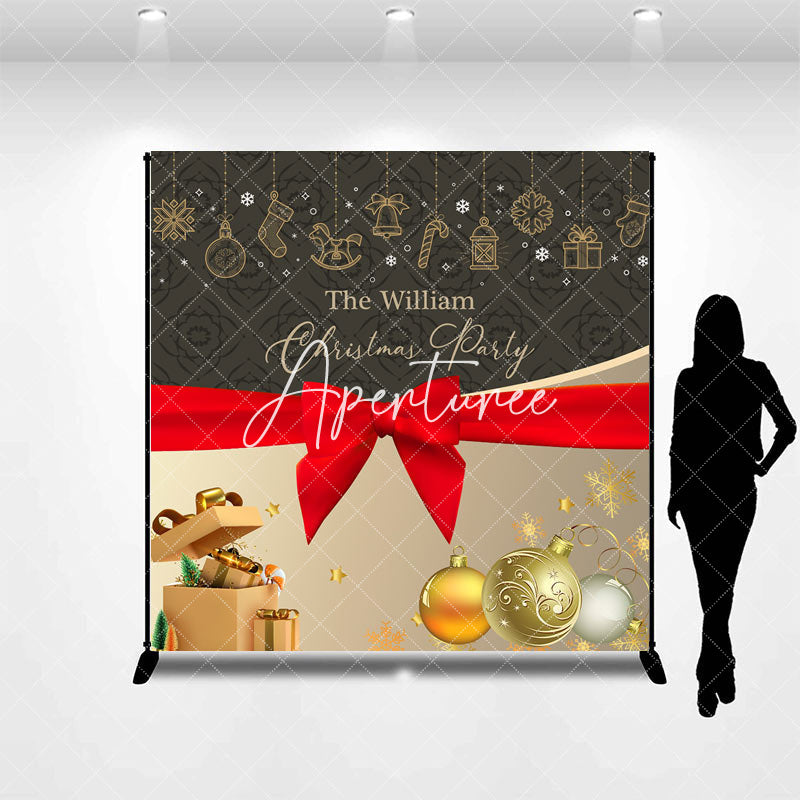 Aperturee - Aperturee Christmas Vibe Grey Gold Custom Name Party Backdrop