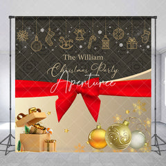 Aperturee - Aperturee Christmas Vibe Grey Gold Custom Name Party Backdrop