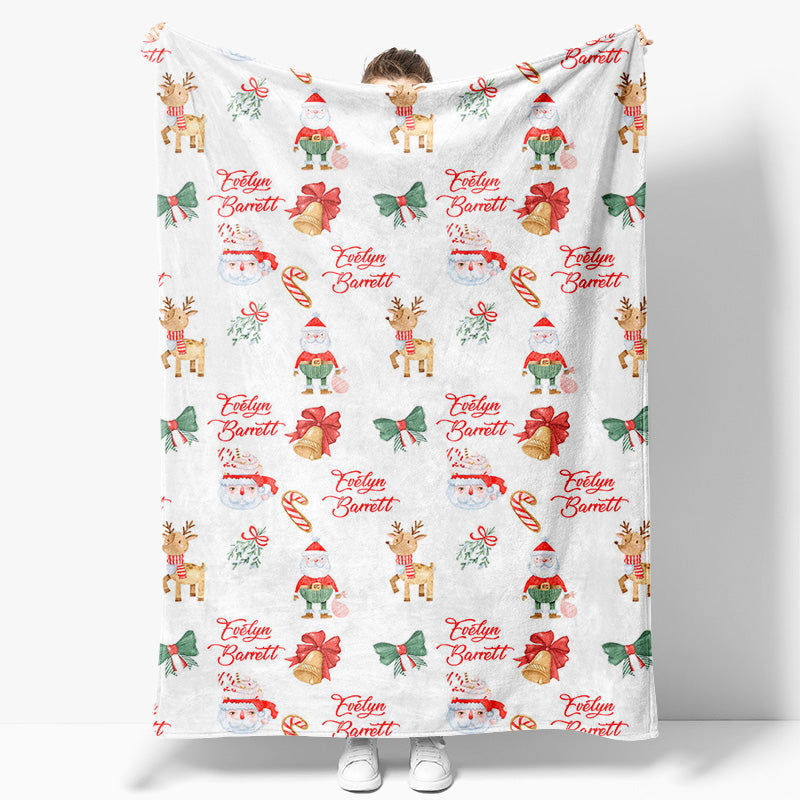 Aperturee - Aperturee Christmas Vibe Santa Elk Bells Custom Name Blanket