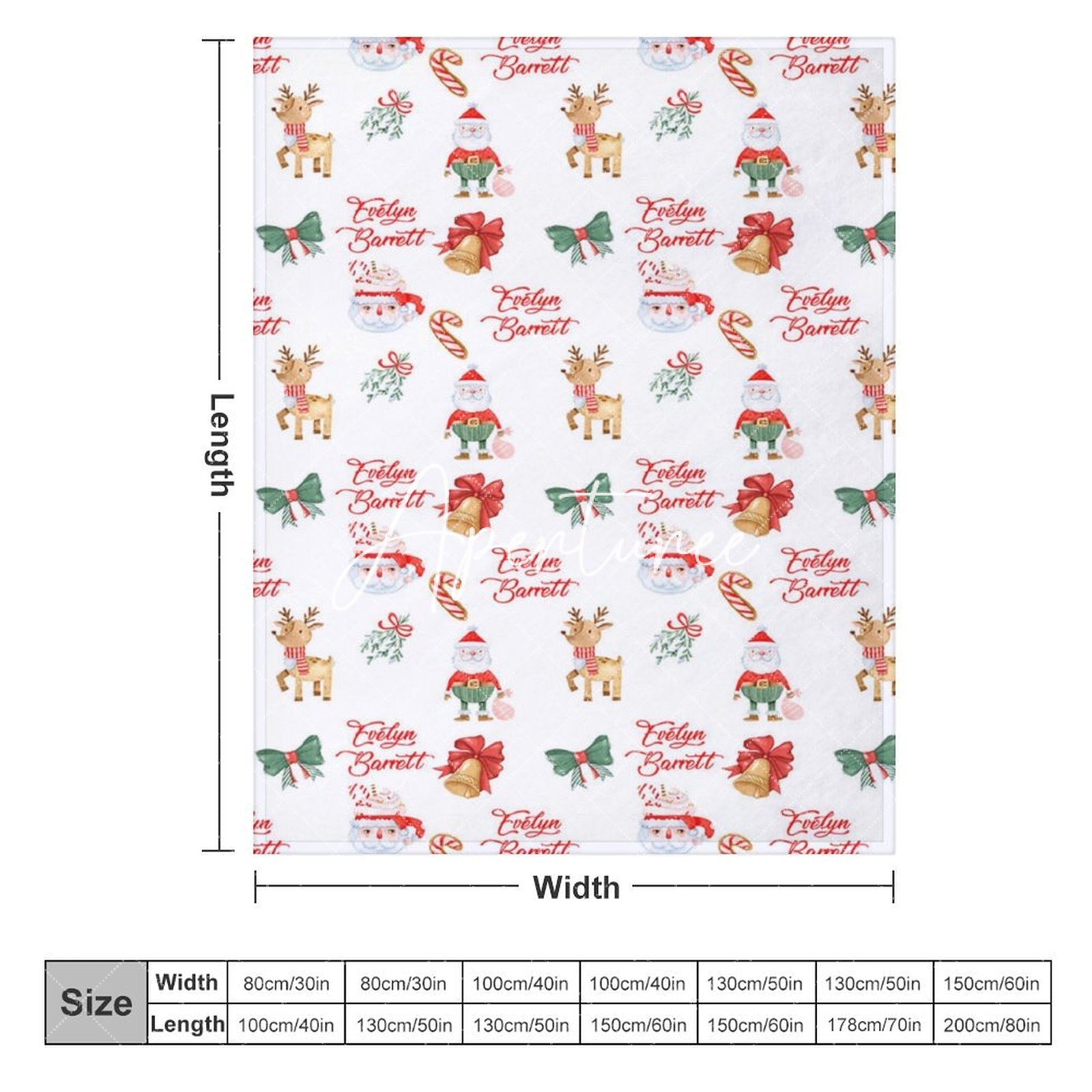 Aperturee - Aperturee Christmas Vibe Santa Elk Bells Custom Name Blanket