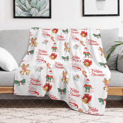 Aperturee - Aperturee Christmas Vibe Santa Elk Bells Custom Name Blanket