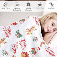 Aperturee - Aperturee Christmas Vibe Santa Elk Bells Custom Name Blanket