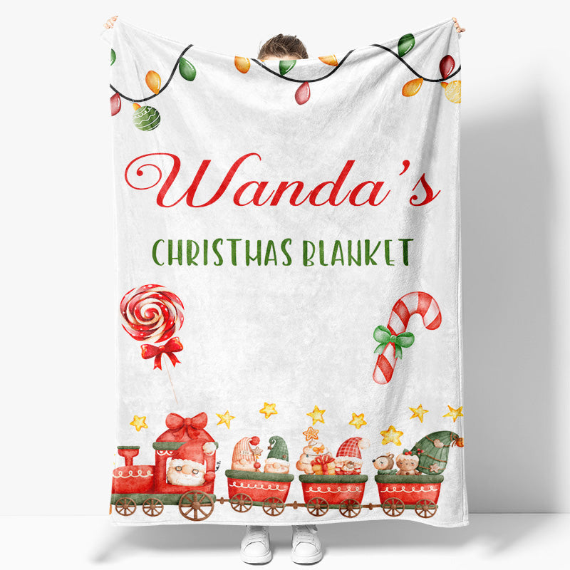 Aperturee - Aperturee Christmas Vibe Santa Truck White Custom Name Blanket