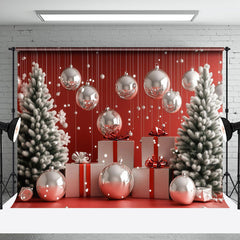 Aperturee - Aperturee Christmas Vibe Silver Bells Trees Photo Backdrop