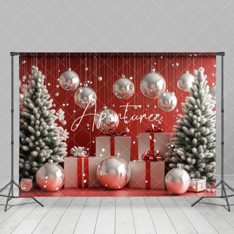 Aperturee - Aperturee Christmas Vibe Silver Bells Trees Photo Backdrop