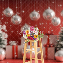 Aperturee - Aperturee Christmas Vibe Silver Bells Trees Photo Backdrop