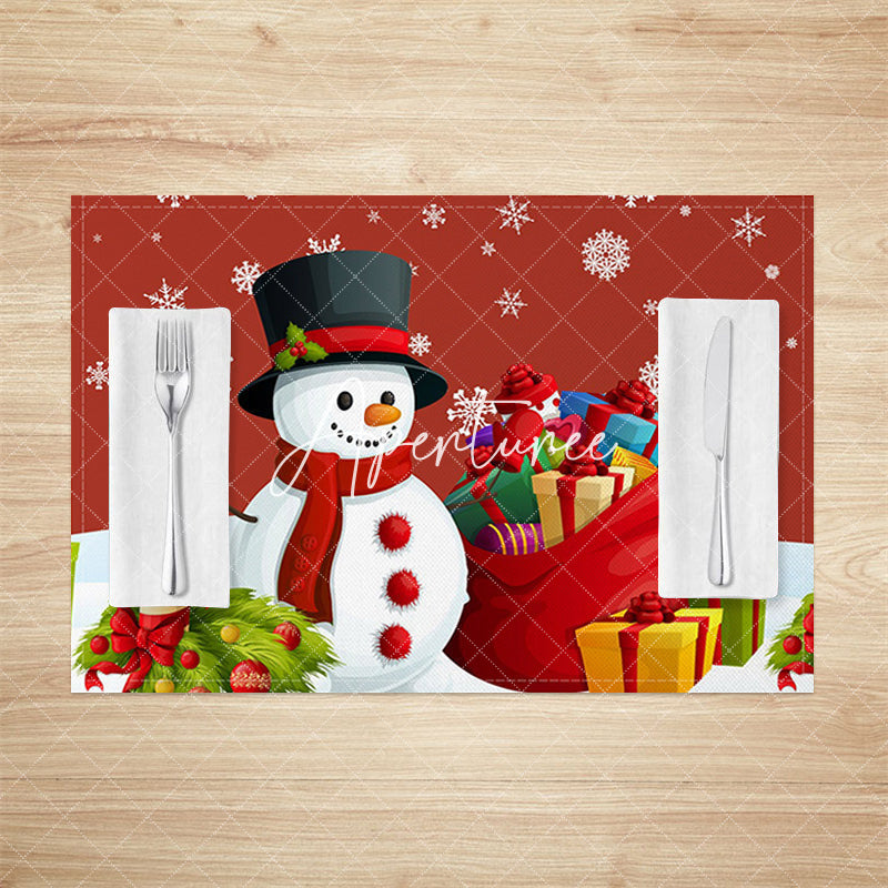 Aperturee - Aperturee Christmas Vibe Snowman Gifts Set Of 4 Placemats