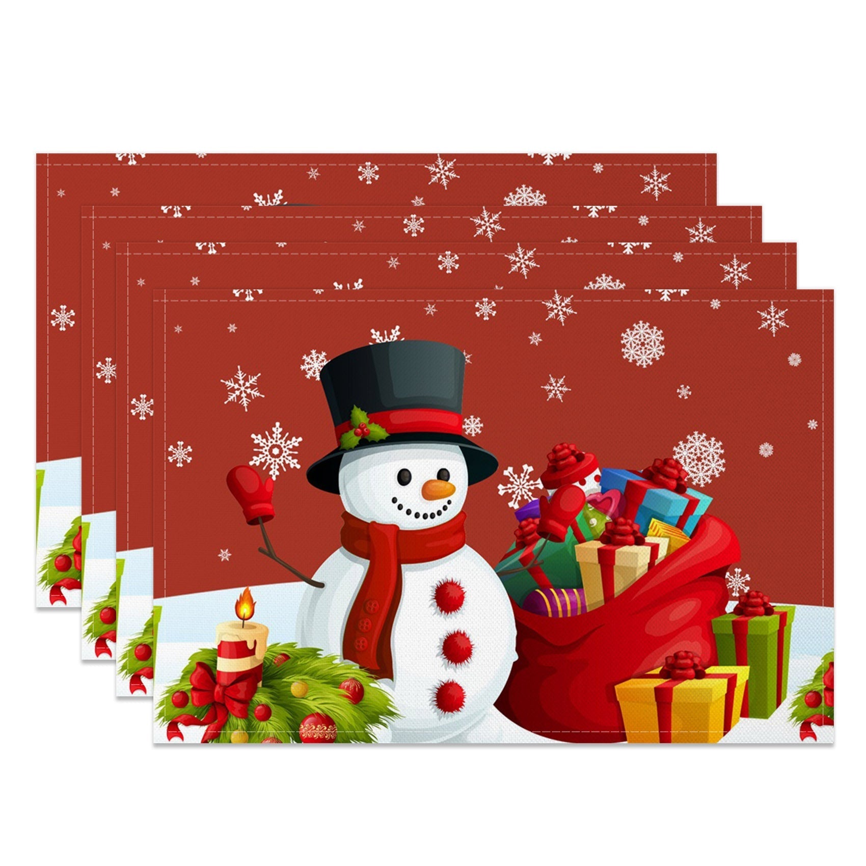 Aperturee - Aperturee Christmas Vibe Snowman Gifts Set Of 4 Placemats