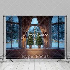 Aperturee - Aperturee Christmas Vibe Snowy Vintage Window Scene Backdrop