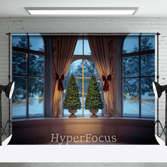 Aperturee - Aperturee Christmas Vibe Snowy Vintage Window Scene Backdrop