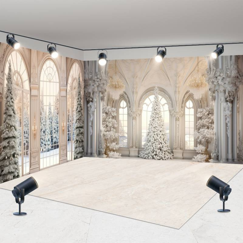 Aperturee - Aperturee Christmas Vibe White Luxury Window Room Set Backdrop