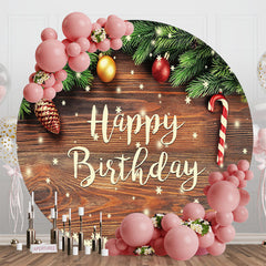 Aperturee - Aperturee Christmas Vibe Wooden Round Happy Birthday Backdrop