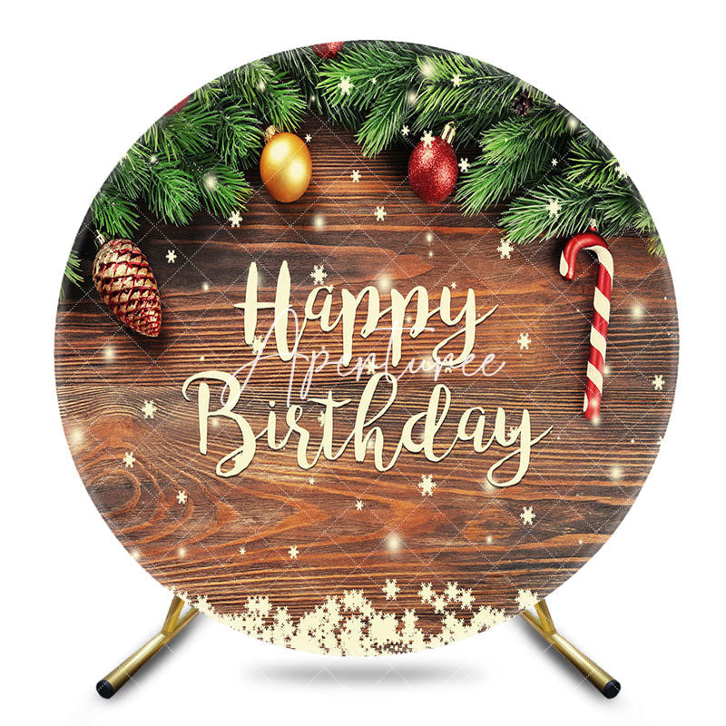 Aperturee - Aperturee Christmas Vibe Wooden Round Happy Birthday Backdrop