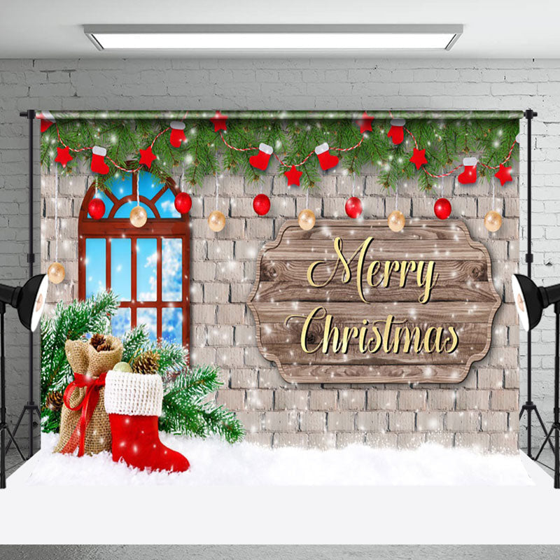 Aperturee - Aperturee Christmas Wall Stock Green Happy Holiday Backdrop