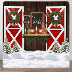 Aperturee - Aperturee Christmas Wood Red Door Square Arch Fabric Backdrop