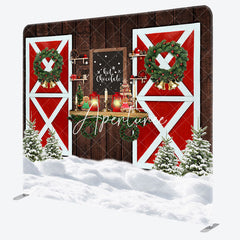 Aperturee - Aperturee Christmas Wood Red Door Square Arch Fabric Backdrop