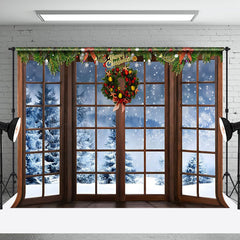 Aperturee - Aperturee Christmas Wreath Window Holiday Cozy Winter Backdrop