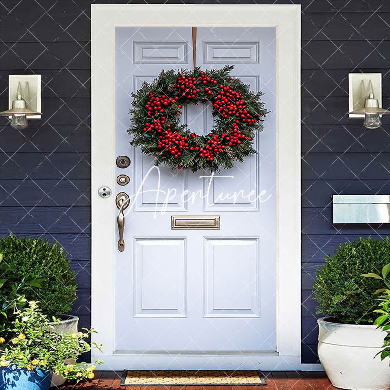 Aperturee - Aperturee Christmas Wreath With Red Bow Pinecones Door Cover