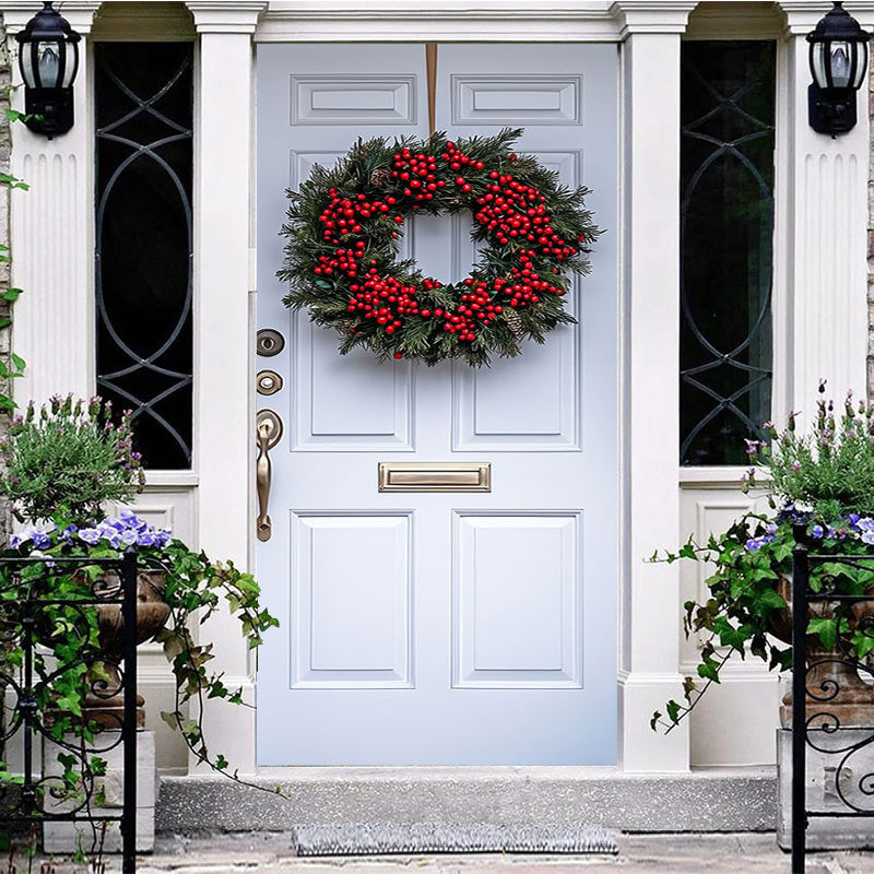 Aperturee - Aperturee Christmas Wreath With Red Bow Pinecones Door Cover