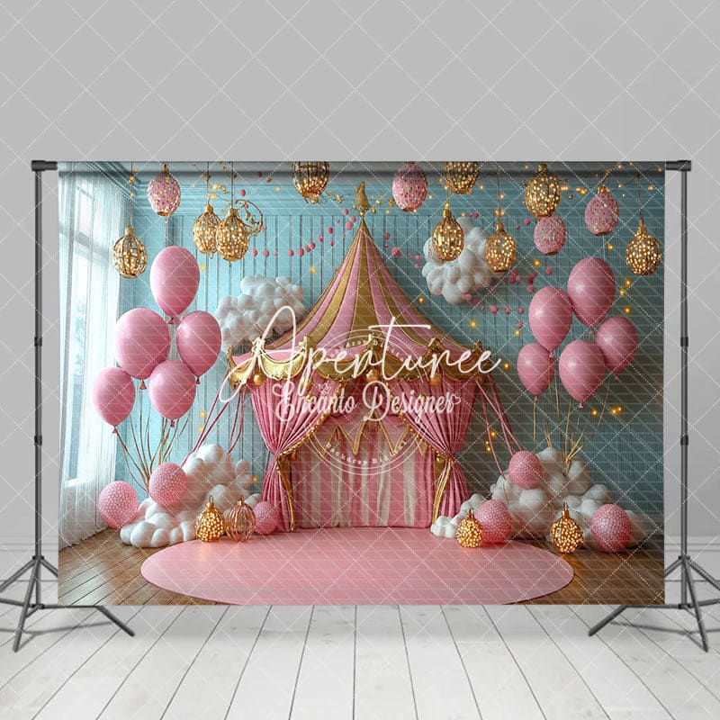 Aperturee - Aperturee Circus Tent Glitter Gold Lights Photography Backdrop