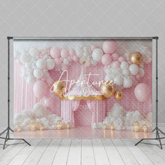 Aperturee - Aperturee Circus Tent Pink White Balloons Photography Backdrop