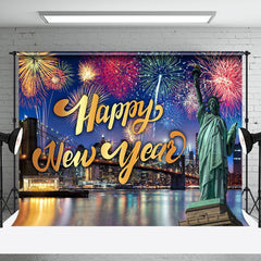 Aperturee - Aperturee City Scene Sparkle Statue Happy New Year Backdrop