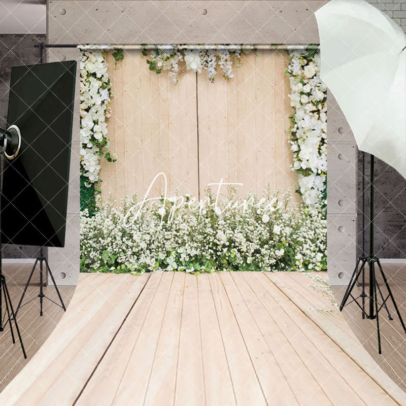 Aperturee - Aperturee Classic White Floral Garden Wedding Sweep Backdrop