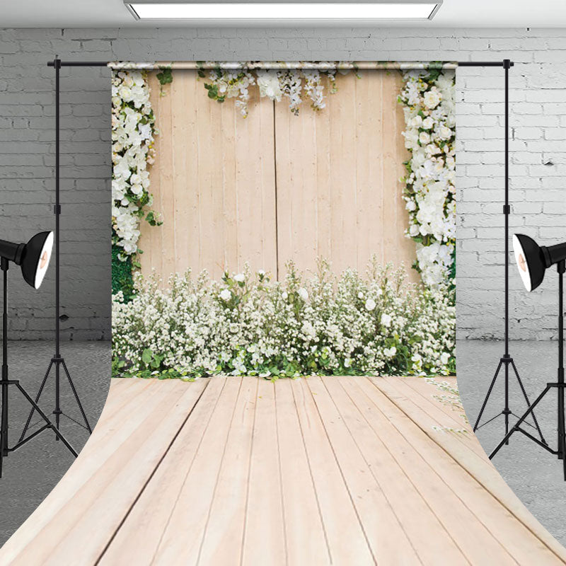 Aperturee - Aperturee Classic White Floral Garden Wedding Sweep Backdrop