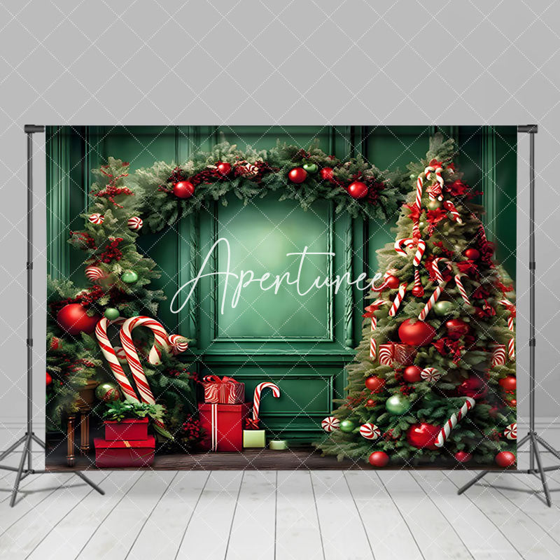 Aperturee - Aperturee Classical Green Wall Christmas Tree Holiday Backdrop