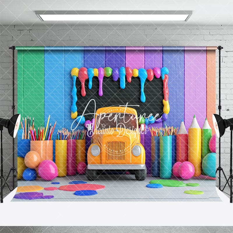 Aperturee - Aperturee Classroom Chalkboard Back To School Backdrop For Photo