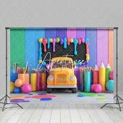 Aperturee - Aperturee Classroom Chalkboard Back To School Backdrop For Photo