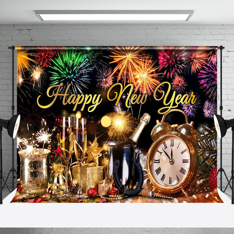 Aperturee - Aperturee Clock Champagne Celebration Happy New Year Backdrop