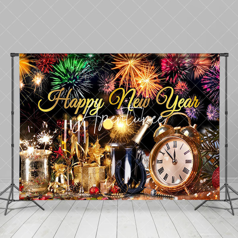 Aperturee - Aperturee Clock Champagne Celebration Happy New Year Backdrop