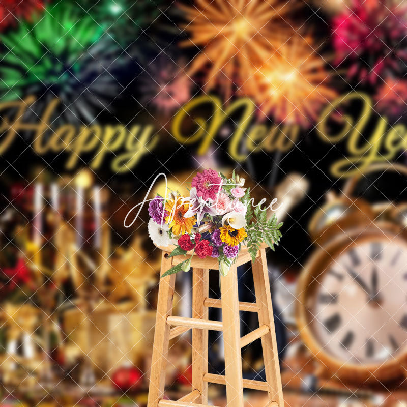 Aperturee - Aperturee Clock Champagne Celebration Happy New Year Backdrop