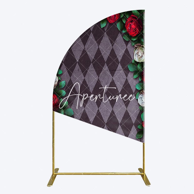 Aperturee - Aperturee Clock Leaves White Red Rose Rhombus Half Moon Arch Backdrop