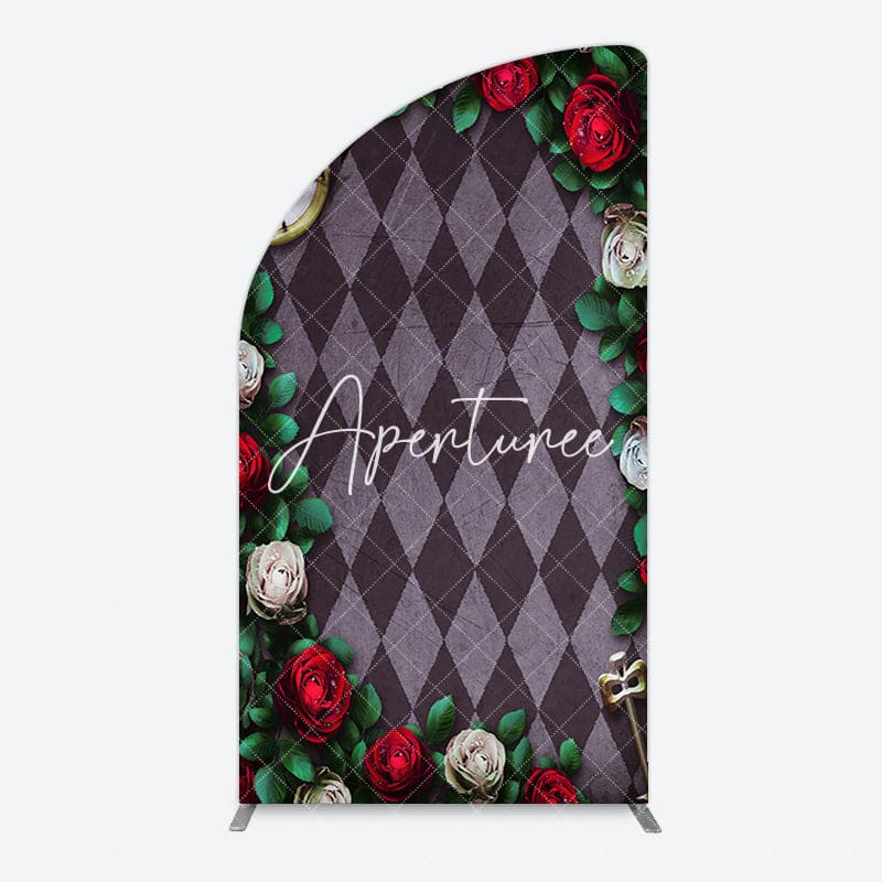 Aperturee - Aperturee Clock Leaves White Red Rose Rhombus Half Moon Arch Backdrop