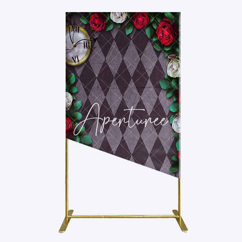 Aperturee - Aperturee Clock Leaves White Red Rose Rhombus Rectangle Backdrop