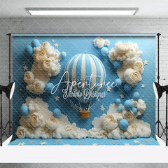 Aperturee - Aperturee Cloud Floral Blue Hot Air Balloon Cake Smash Backdrop