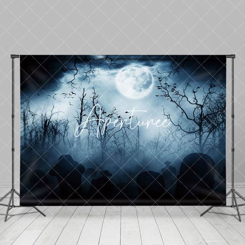 Aperturee - Aperturee Cloudy Night Moon Forest Grave Halloween Backdrop