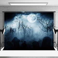 Aperturee - Aperturee Cloudy Night Moon Forest Grave Halloween Backdrop