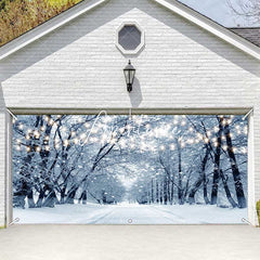 Aperturee - Aperturee Cloudy Snow Trees Light Boulevard Garage Door Banner