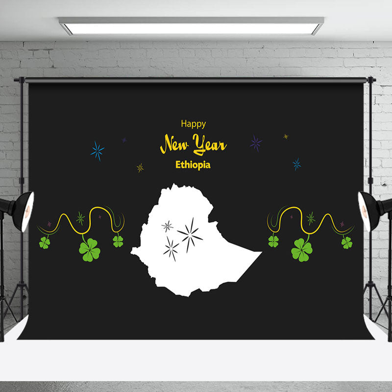 Aperturee - Aperturee Clover Map Black Happy New Year Ethiopia Backdrop