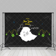 Aperturee - Aperturee Clover Map Black Happy New Year Ethiopia Backdrop