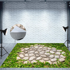 Aperturee - Aperturee Cobblestone Road Natural Plant Leaves Floor Mat