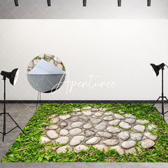 Aperturee - Aperturee Cobblestone Road Natural Plant Leaves Floor Mat