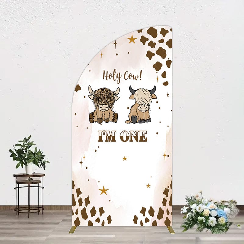 Aperturee - Aperturee Coffee Cow Pattern Im One Birthday Half Moon Arch Backdrop