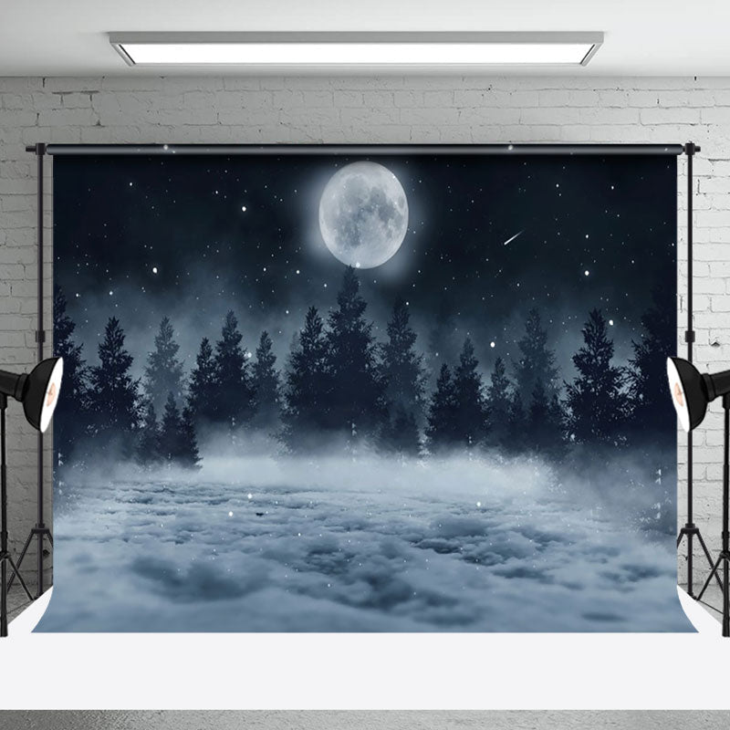 Aperturee - Aperturee Cold Night Moon Forest Snow Winter Photo Backdrop