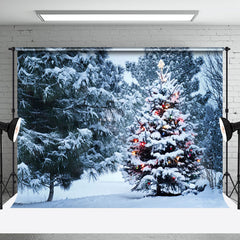 Aperturee - Aperturee Cold Snowy Pine Tree Light Forest Christmas Backdrop