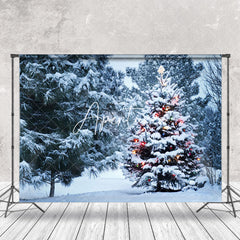 Aperturee - Aperturee Cold Snowy Pine Tree Light Forest Christmas Backdrop