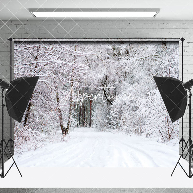 Aperturee - Aperturee Cold Winter Snowy Trees Shrubs Path Photo Backdrop